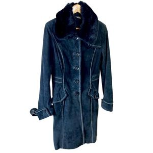 Georgiou Studios Vintage Black Suede Fur Trim Coat Size: 10